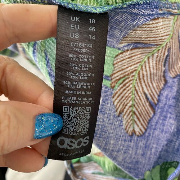 ASOS Linen Mini Skirt Women's Plus Size 18 Parrot Tropical Floral Print - Picture 9 of 9